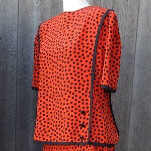 Vintage Neiman Marcus Orange Black Dotted Abstract Top Skirt Set sz 14
